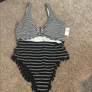 Kids Black & White Striped One-Piece Bodysuit
